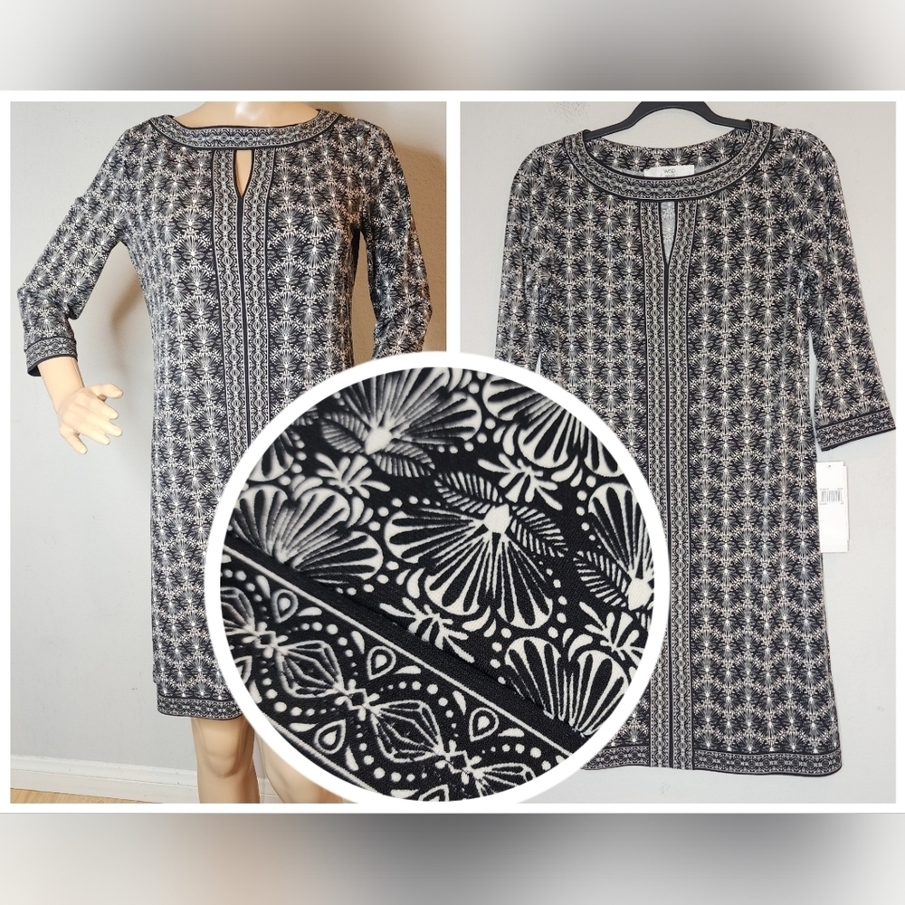 NWT Wisp Stretch Black printed dress.  3/4 sleeves. Size 4P
